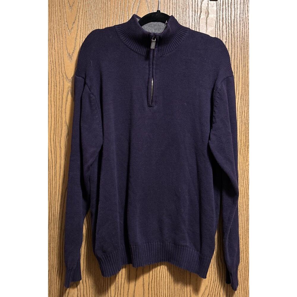 Oscar De La Renta Sweater Mens XL Purple Quarter Zip Pullover Cotton Ribbed